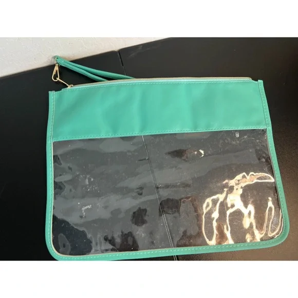 Two Clear Bags Travel Stuff Nylon Makeup Zipper Pouch Travel Cosmetic Pink Green - Picture 6 of 9